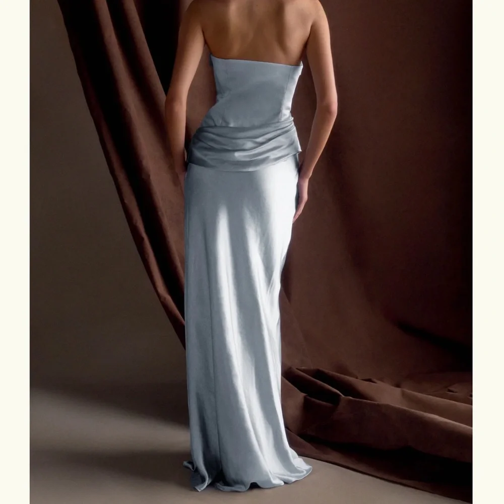 MESHKI Jasmine Strapless Satin Maxi Dress Frosted Blue - Picture 3 of 7